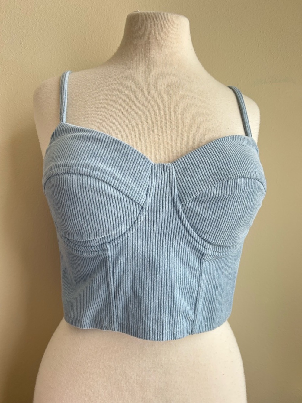 Light Blue Ribbed Bustier Crop Top
